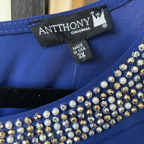 ANTHONY Originals Elegant Blue Mini Dress with Rhinestone Accents Long Sleeve 3X - Picture 5 of 11